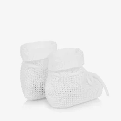 Paz Rodríguez Booties|Booties*White Cotton Knit Baby Booties