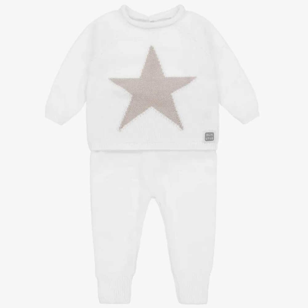 Minutus Outfit Sets|Outfit Sets*White Cotton Knitted Trouser Set