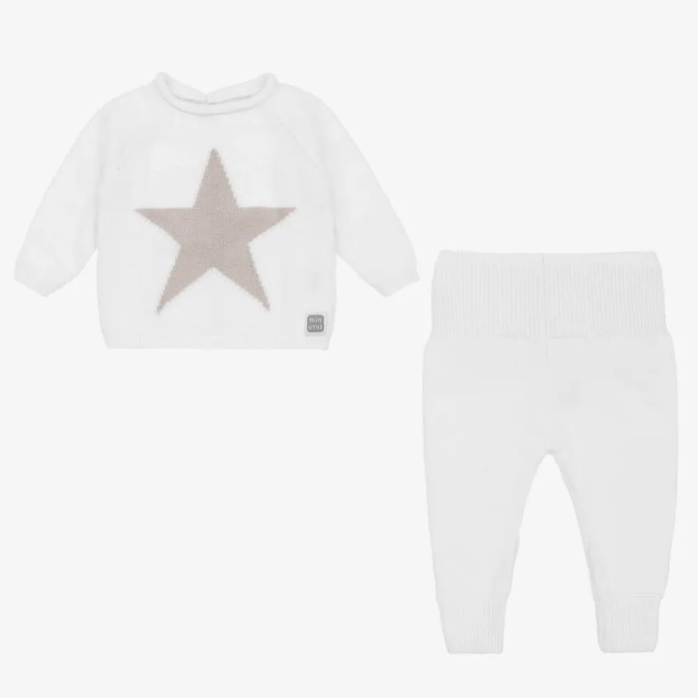 Minutus Outfit Sets|Outfit Sets*White Cotton Knitted Trouser Set