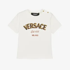 Versace Tops*White Cotton Leopard Print Baby T-Shirt