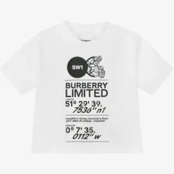 Burberry Tops*White Cotton Logo Baby T-Shirt