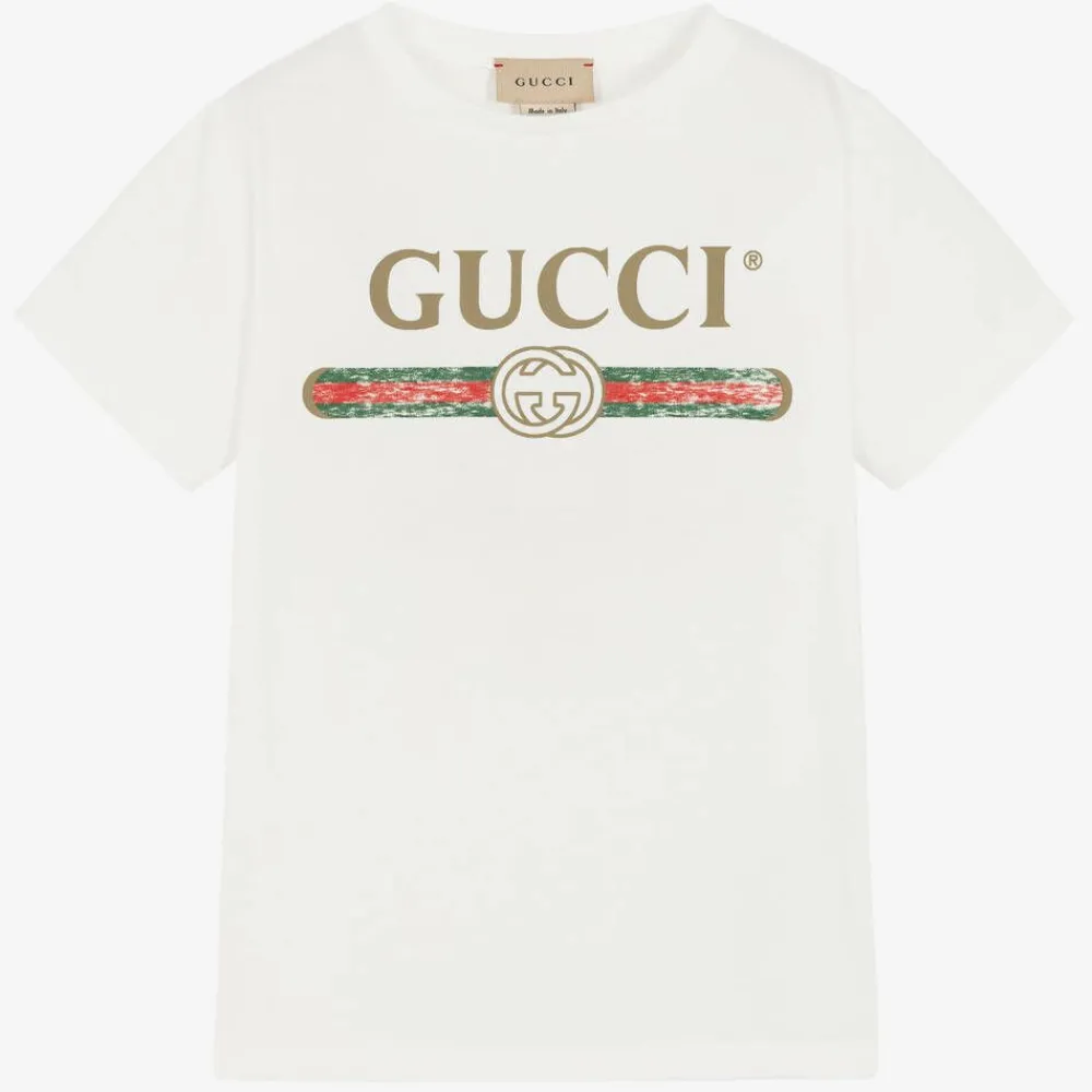 Gucci Tops*White Cotton Logo T-Shirt