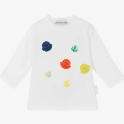 Moncler Enfant Tops*White Cotton Multi Logo Top