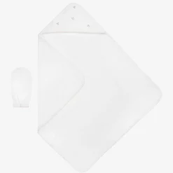 Kissy Kissy Towels & Robes*White Cotton Roses Hooded Towel & Mitt Set