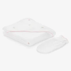 Kissy Kissy Towels & Robes*White Cotton Roses Hooded Towel & Mitt Set