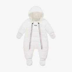 BOSS Snowwear*White Hooded Baby Snowsuit