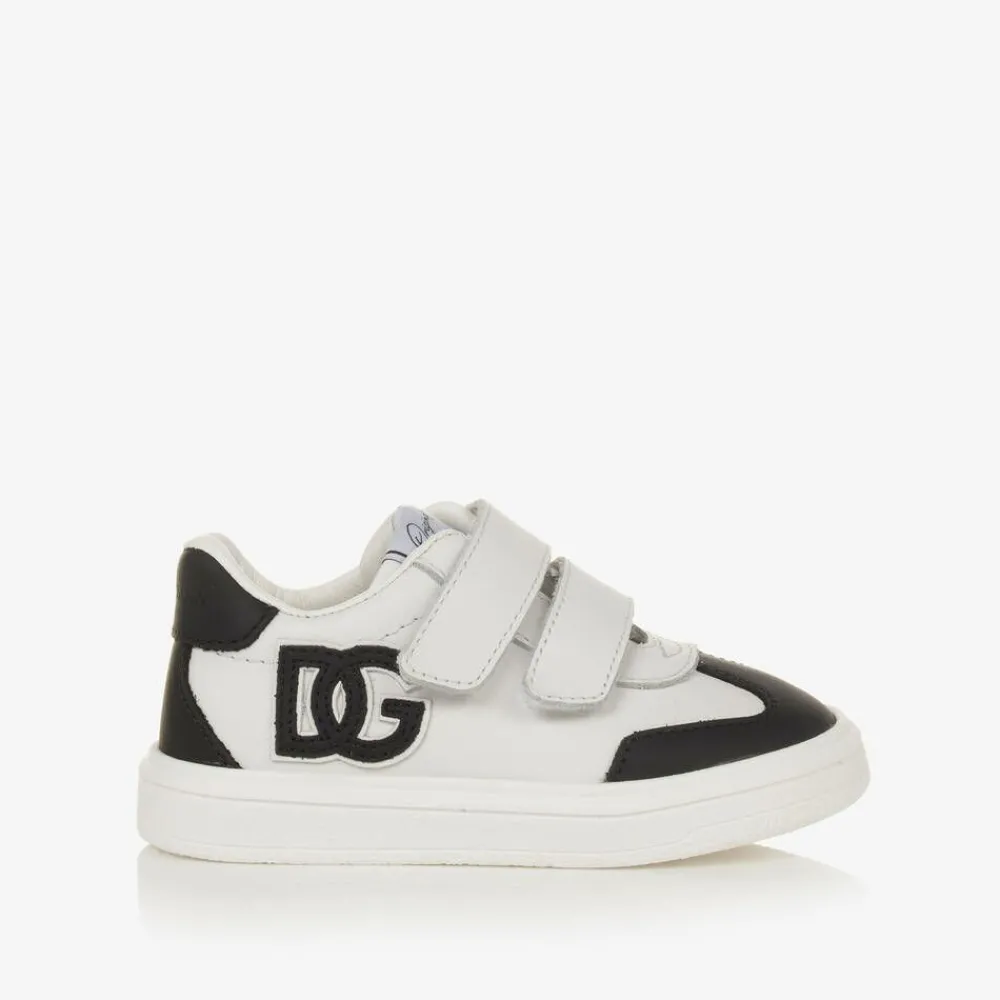 Dolce amp; Gabbana Trainers*White Leather DG Velcro Baby Trainers