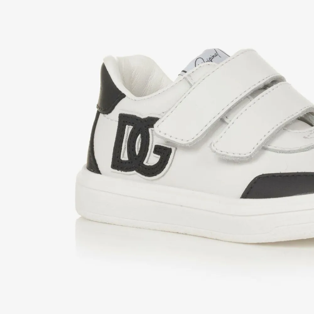 Dolce amp; Gabbana Trainers*White Leather DG Velcro Baby Trainers