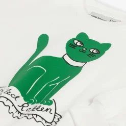 Mini Rodini Tops*White Organic Cotton Cat Print Sweatshirt