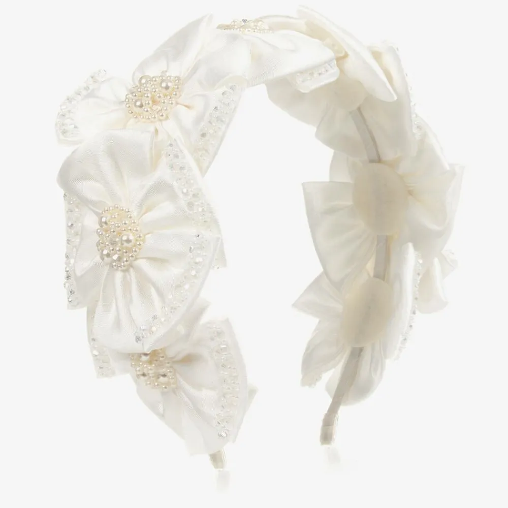 Sienna Likes To Party Hair Accessories*White Satin Flower Hairband