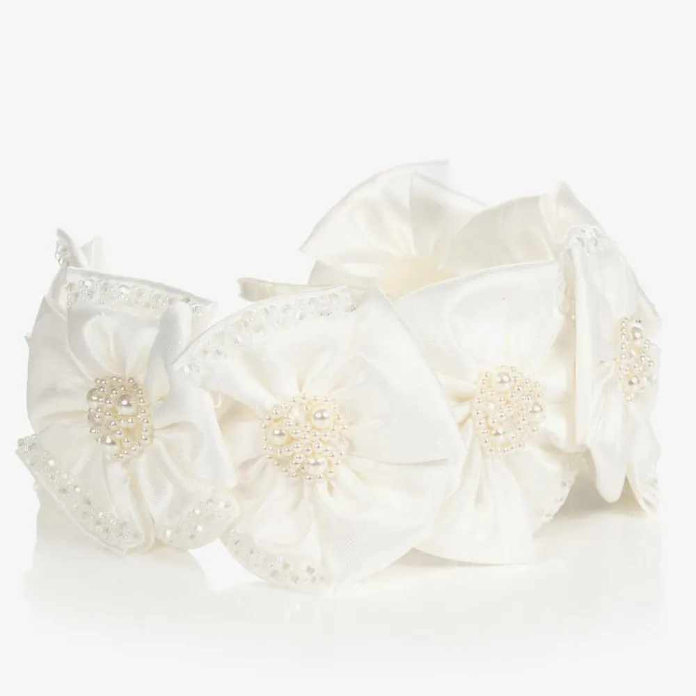 Sienna Likes To Party Hair Accessories*White Satin Flower Hairband