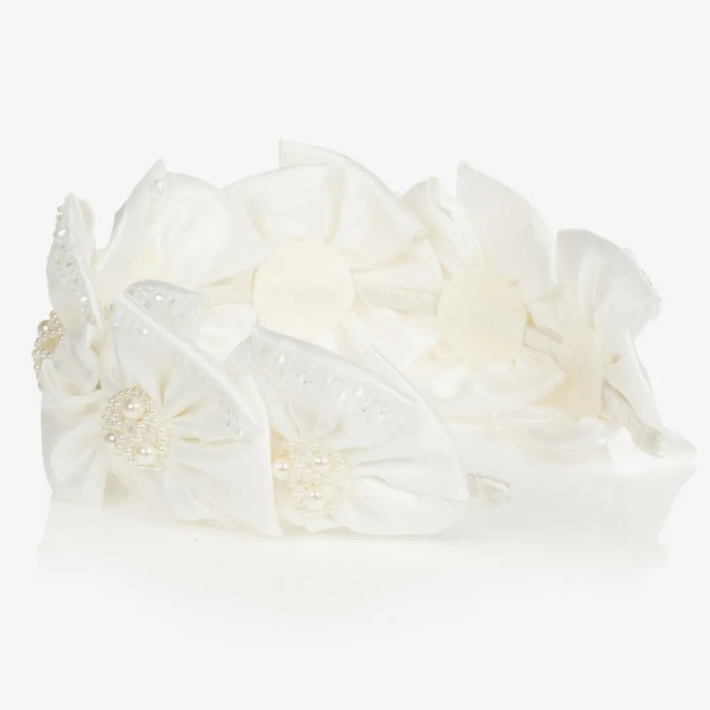 Sienna Likes To Party Hair Accessories*White Satin Flower Hairband