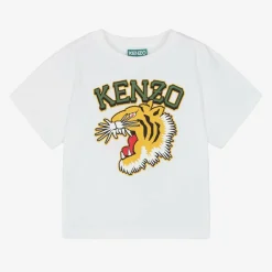 KENZO KIDS Tops*White Varsity Tiger Organic Cotton T-Shirt
